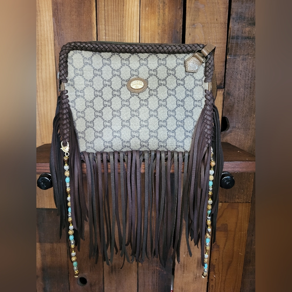 Vintage Boho Gucci GG Plus Gucci Fringe Crossbody Bag Louis Vuitton Western